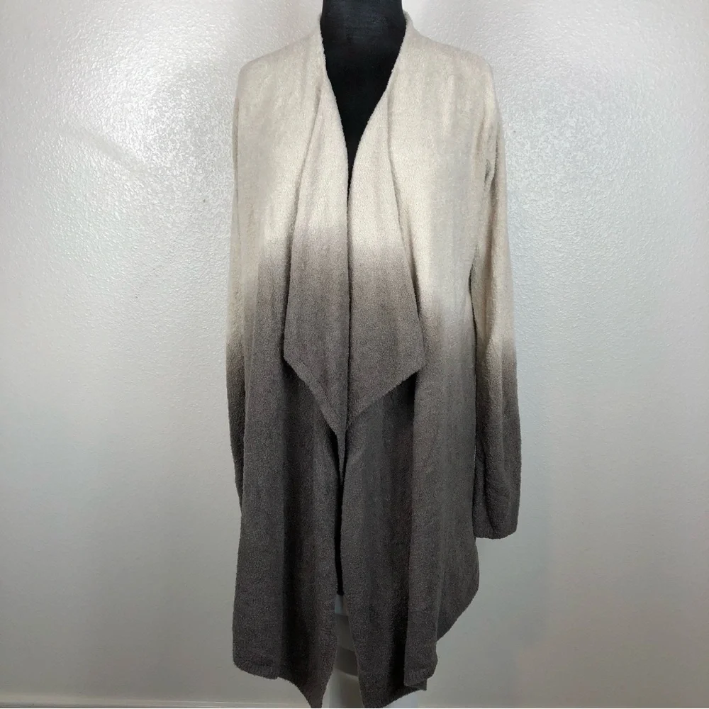 Barefoot Dreams Cardigan Gray Cream Ombré Open Front Size S/M Cozy
